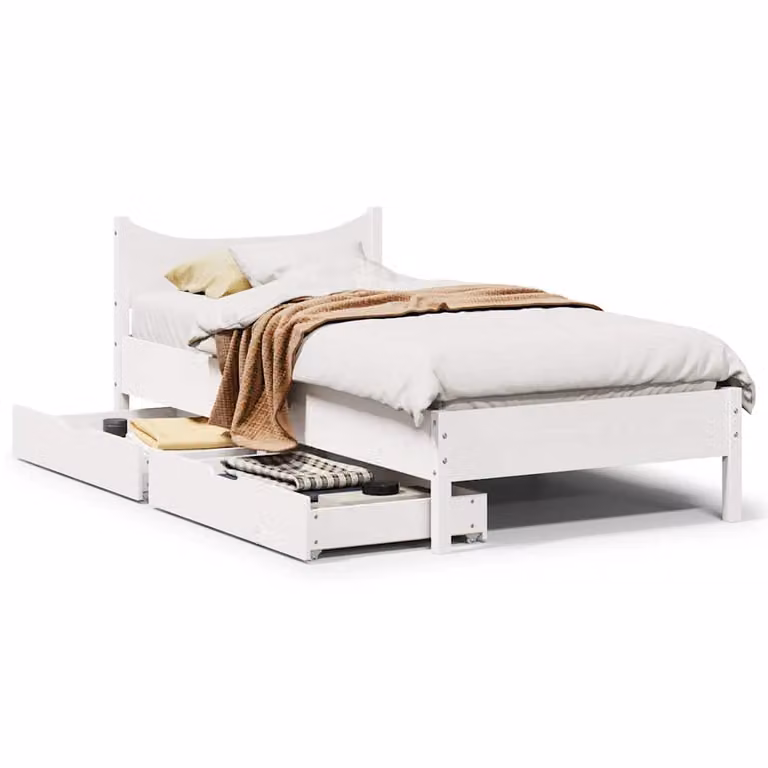 vidaXL Giroletto con Cassetti in Legno Massello di Pino Bianco L: 75 cm, P: 190 cm, H: 80,5 cm