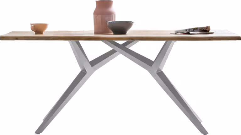 Mobili SIT Tavolo da pranzo con bordo naturale | Piano tavolo 36 mm in acacia naturale | 200 x 100 cm | Struttura in metallo antracite | L 200 x P 100 x A 76 cm | 15273-40 | Serie TABLES & CO