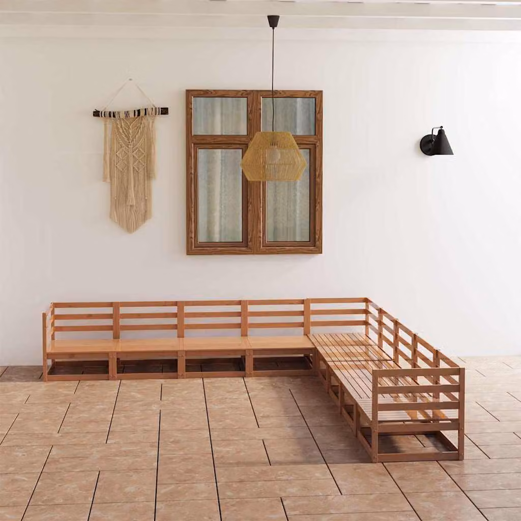 vidaXL Set Salotto da Giardino 9pz Marrone Ambra Legno Massello Pino