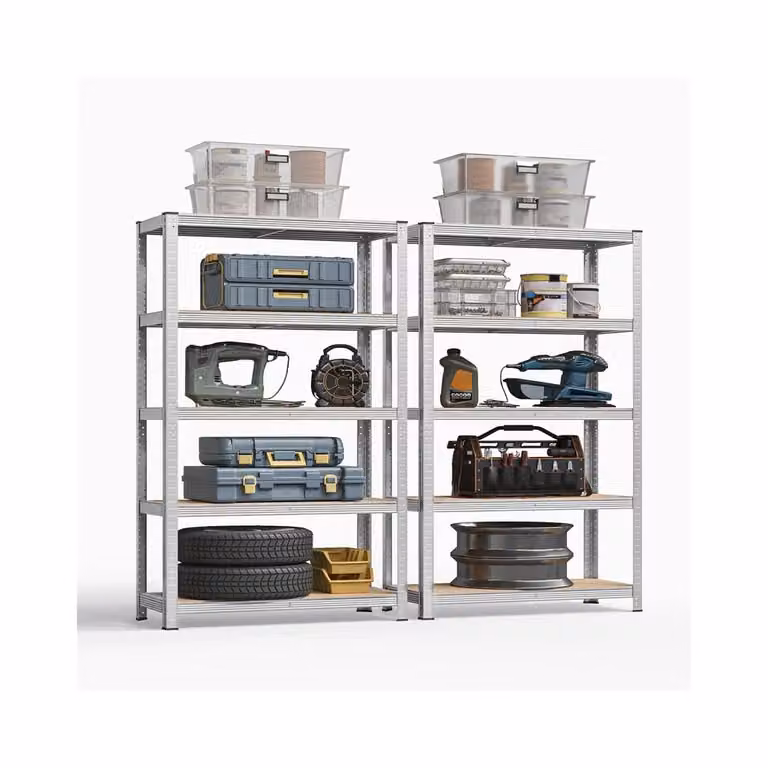Scaffalatura a 5 Ripiani Regolabili per Garage, Argento / Set di 2（5 Ripiani）40 x 90 x 180 cm