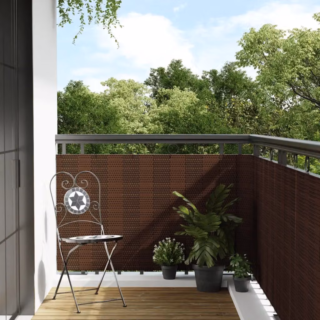 Paravento da balcone vidaXL in polyrattan marrone e nero L: 600 cm, H: 80 cm