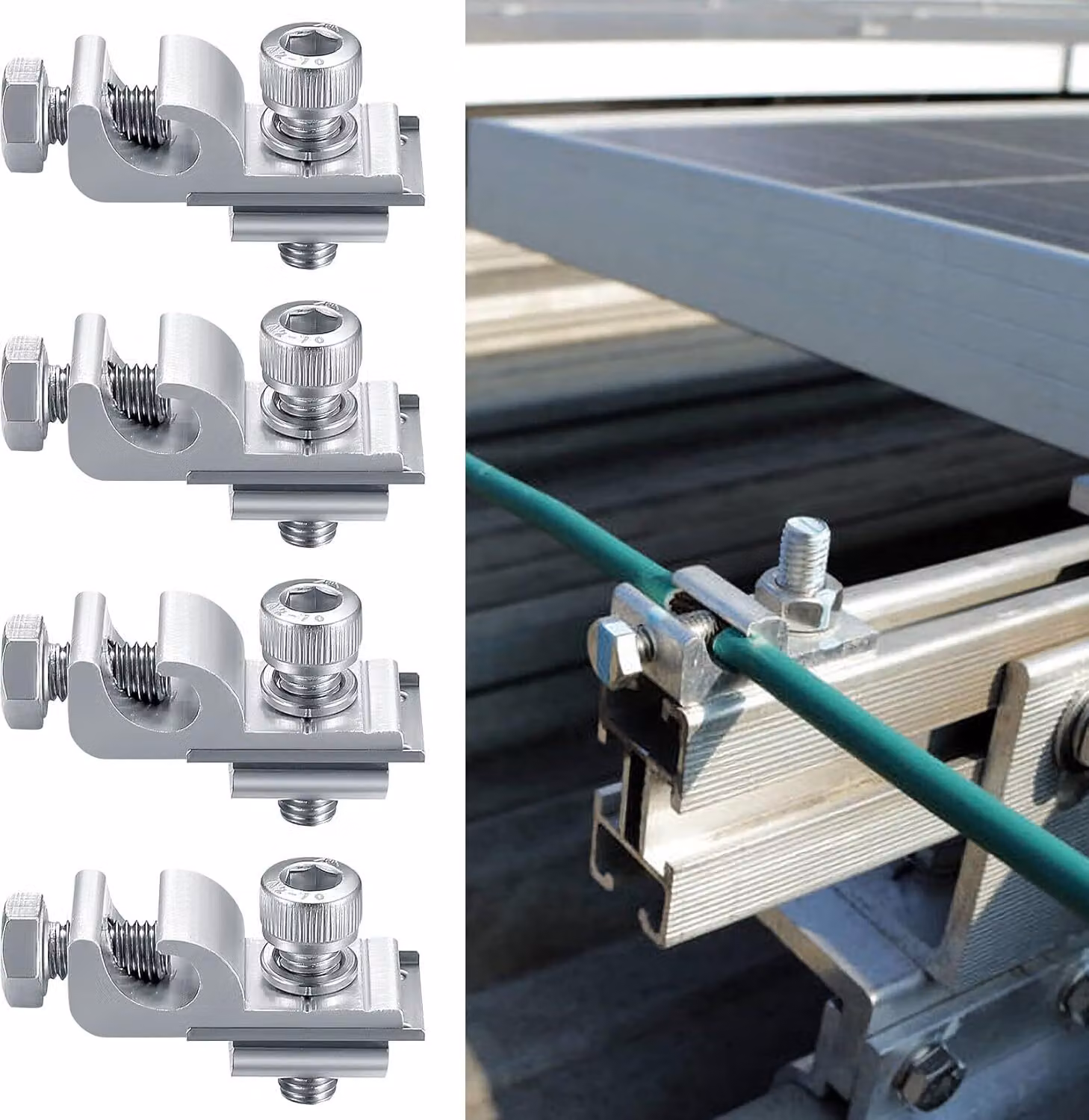 4 set di morsetti di messa a terra per moduli fotovoltaici, impianti fotovoltaici e impianti solari; accessori per il fissaggio dei moduli solari; morsetti di messa a terra standard per pannelli solari per sistemi di montaggio solare