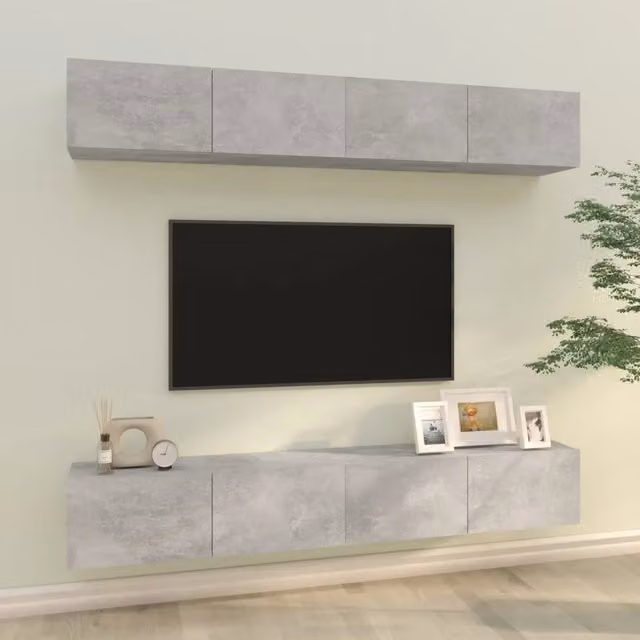 Mobili Porta TV a Parete 4 pz-Set di 4 Credenza per TV sospesa Grigio Cemento 100x30x30 cm