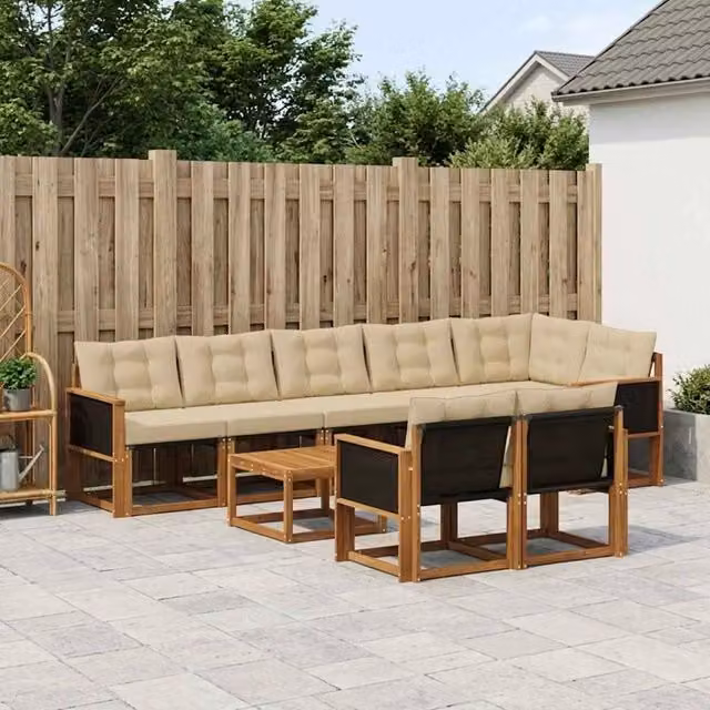 Set di divani da esterno 9 pz Naturale e Beige 3382041