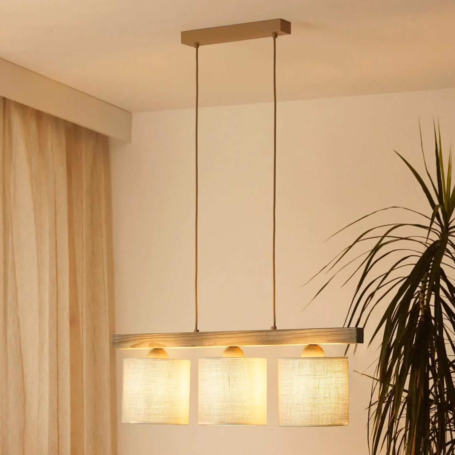 Lampada a sospensione Forest Duolla, dimmerabile, Bianco / Opale, Soggiorno / Sala da pranzo, Legno, Lampada a sospensione