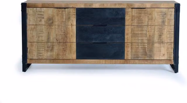 Credenza in legno di mango grezzo e metallo stile industrial con 9 cassetti, marrone e nero