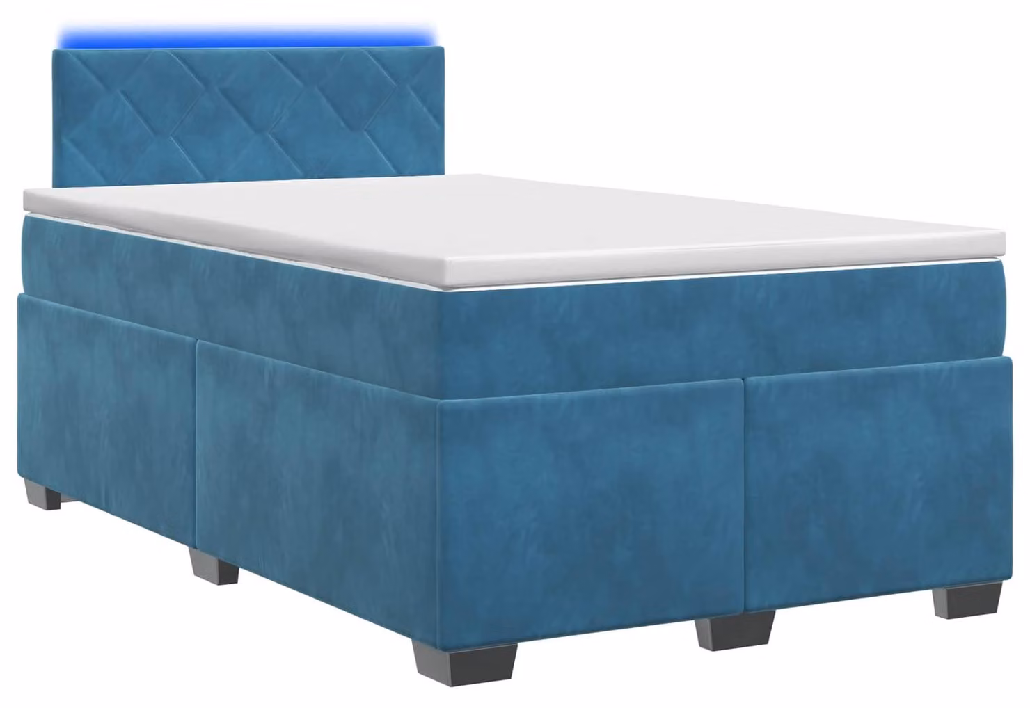 Letto con boxspring, materasso e illuminazione LED blu, dimensioni 120 x 200 cm, rivestito in velluto