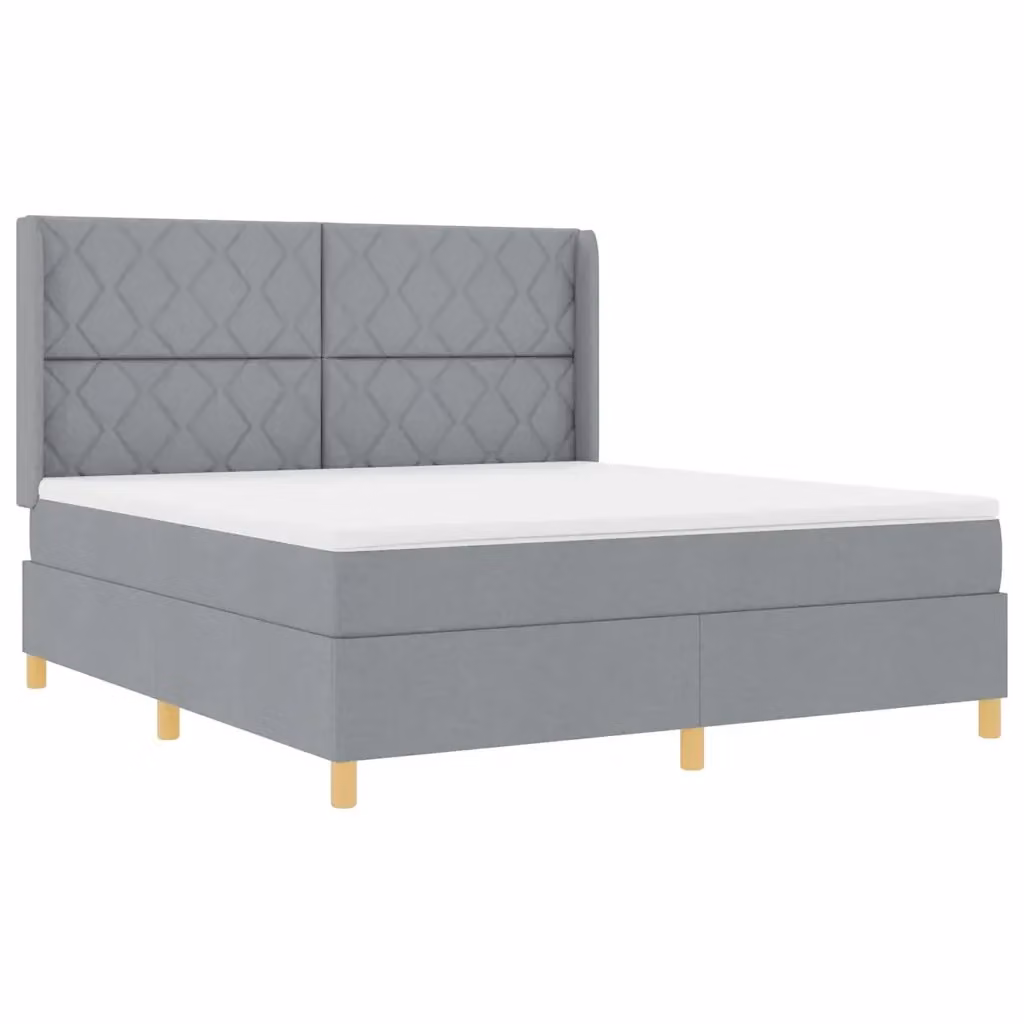 Letto a molle moderno vidaXL con testiera geometrica in tessuto grigio, dotato di illuminazione sottostante e porta di ricarica USB, L/P: 180 x 200 cm – 2