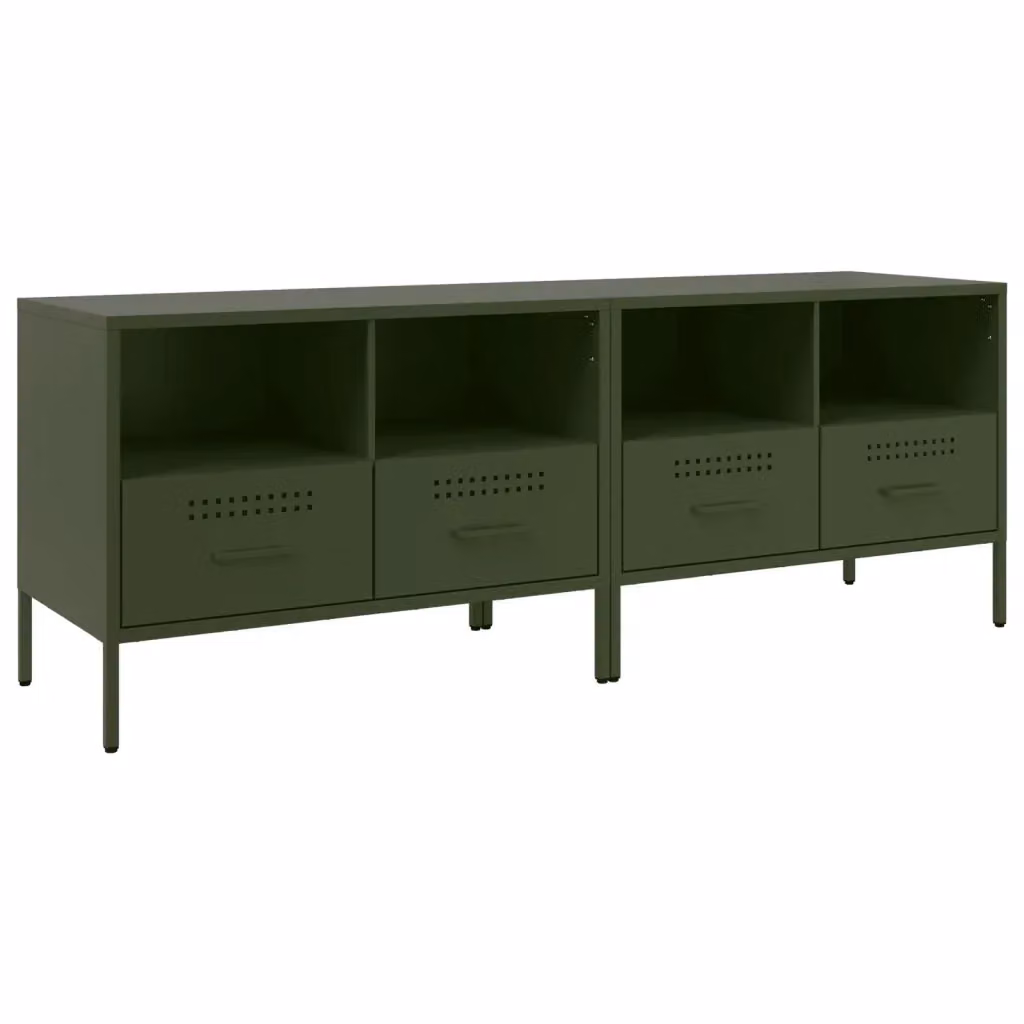 Set di 2 mobili TV vidaXL in stile industrial in metallo verde, L: 68 cm, P: 39 cm, H: 50,5 cm – 2
