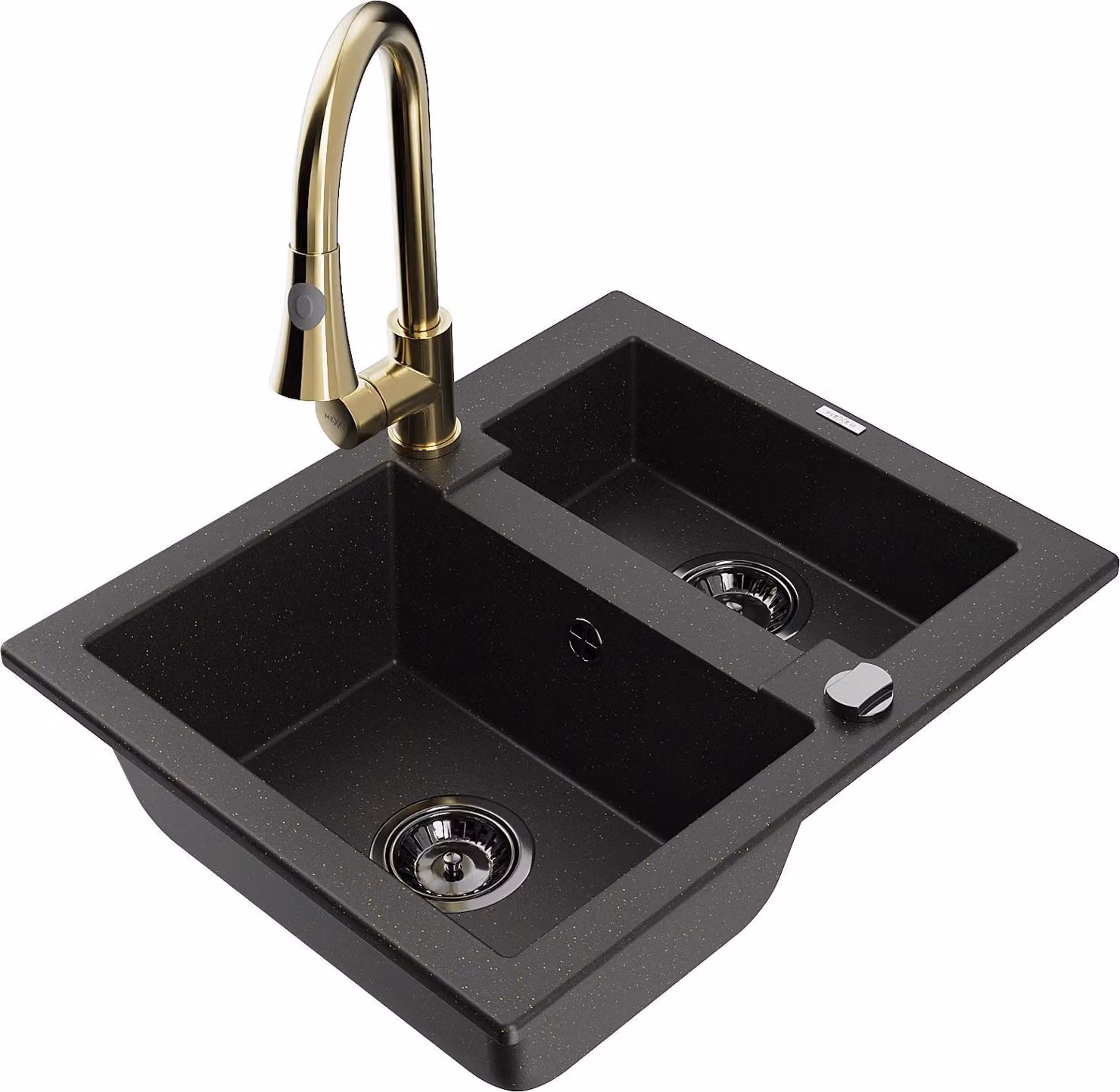 Mexen Carlos lavello in granito 1,5 vasca con miscelatore cucina Elia, nero/oro metallizzato - 6518-75-670101-50-B