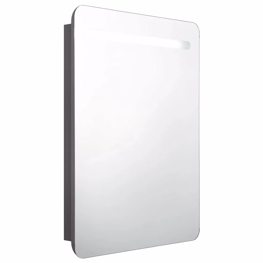 Armadietto da bagno con specchio e illuminazione LED VIDAXL, moderno, con ante in vetro e chiusura soft-close, Grigio, L: 60 cm, P: 11 cm, H: 80 cm – 2