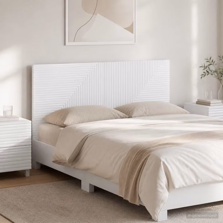Testiera da muro vidaXL HAARLEM in legno ingegnerizzato bianco lucido con ripiano integrato L 120 x H 50 x P 10,44 cm