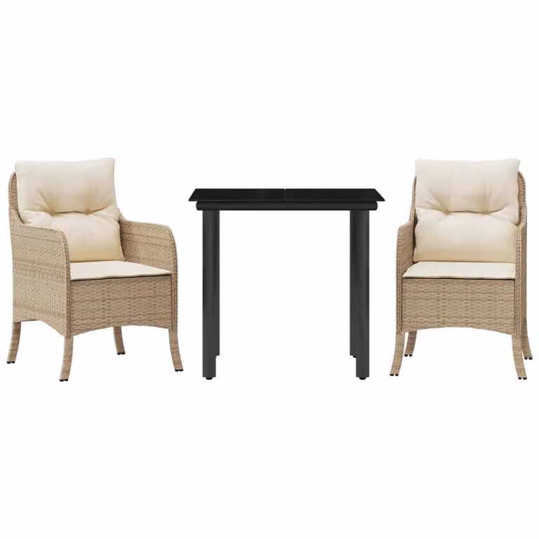 Set da Pranzo da Giardino 3 pz con Cuscini Beige in Polyrattan