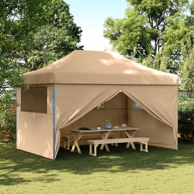 vidaXL Tendone per Feste Pieghevole Pop-Up con 4 Pareti Beige, L: 440 cm, P: 315 cm, H: 292 cm