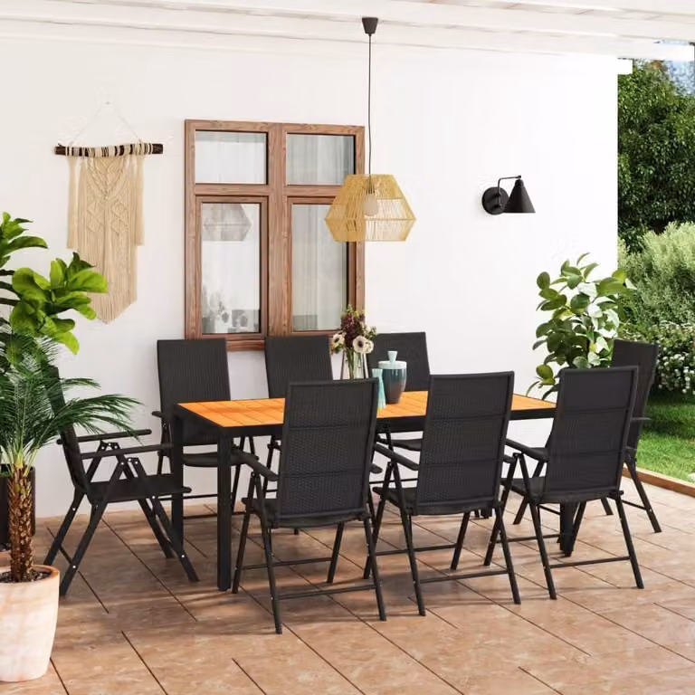 The Living Store Set da pranzo da giardino 9 pezzi nero e marrone