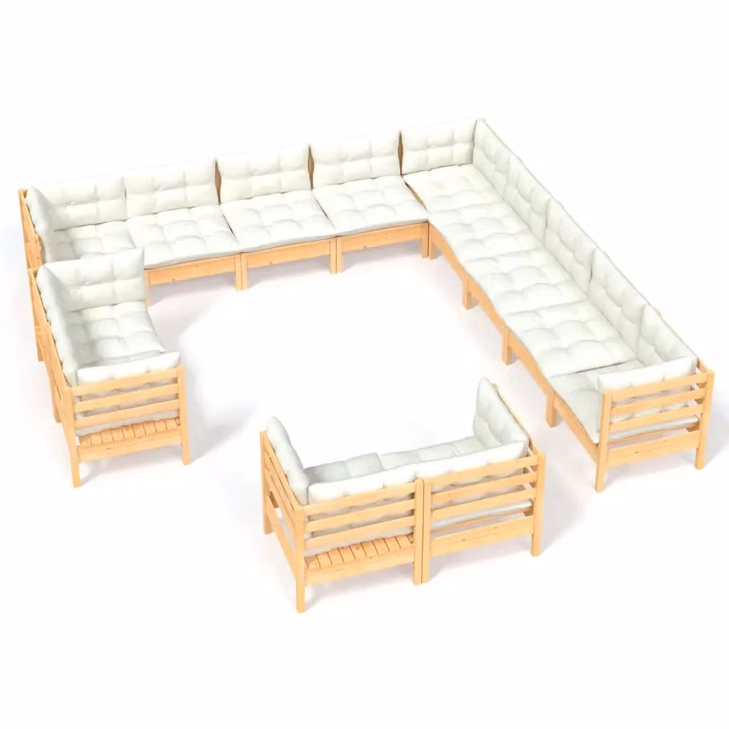 Set di Divani da Giardino vidaXL a Forma a U in Legno di Pino Massello con Cuscini Beige 13 Pezzi – 2