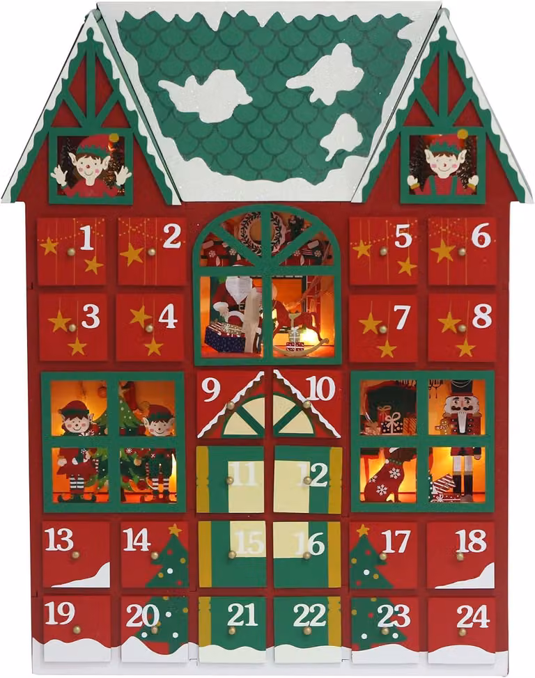 Calendario dell'Avvento in legno con 24 cassetti e luci LED, ideale per riempire con piccoli regali. Calendario dell'Avvento per contare i giorni che mancano al Natale e decorare la casa