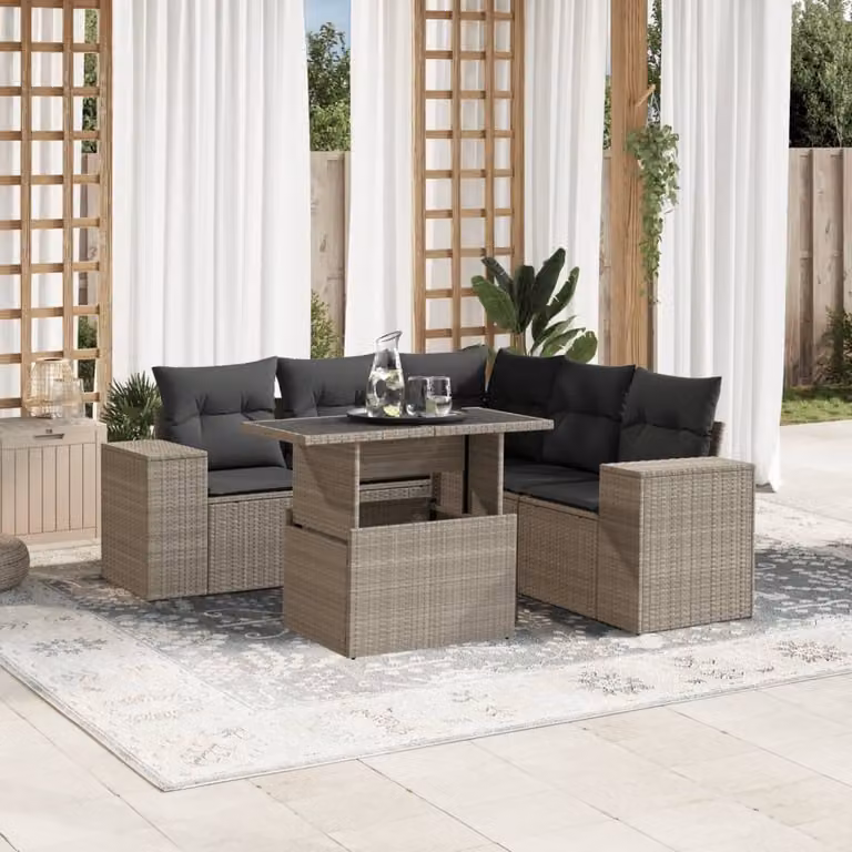 Maison Exclusive - Set Divano da Giardino 6pz con Cuscini Grigio Chiaro Polyrattan