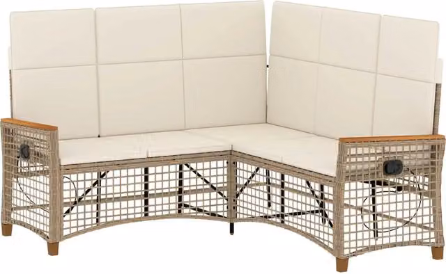 Set di Divani Recliner da Giardino | Set Salotto da Giardino Beige e Bianco Crema