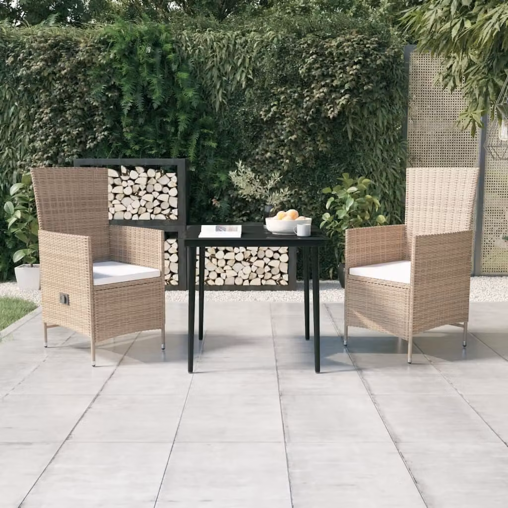 The Living Store Set da pranzo da giardino 3 pezzi con cuscini Beige