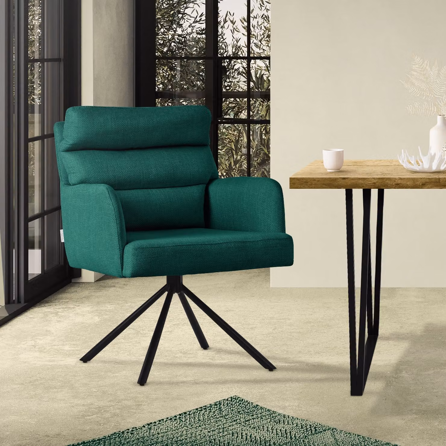 ML-Design sedie da pranzo girevoli verde scuro sedie da soggiorno con braccioli e schienale cuscino posteriore gambe in metallo rivestimento in poliestere sedia girevole posizione auto