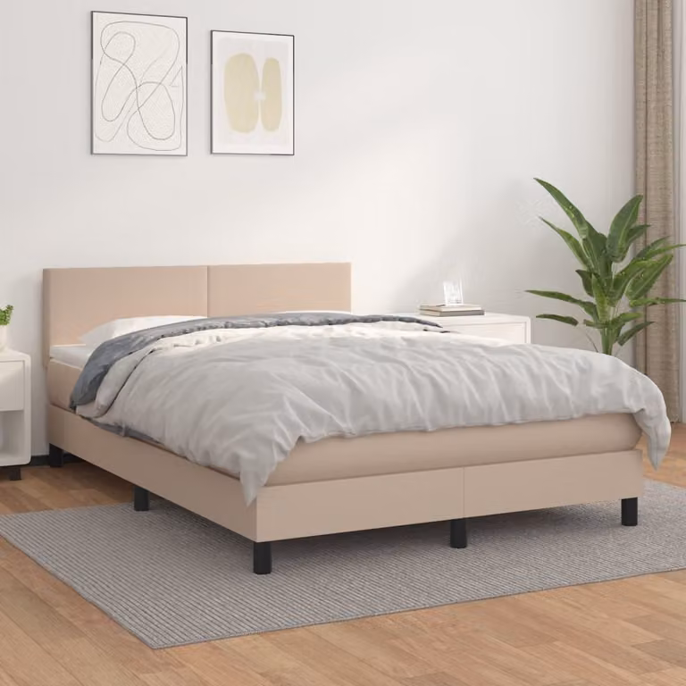 vidaXL Letto Ibrido con Giroletto a Molle e Materasso in Similpelle Colore Cappuccino, L/P: 140 x 190 cm
