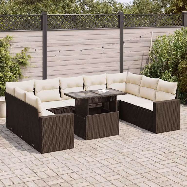 Maison Exclusive - Set Divani da Giardino 10pz con Cuscini in Polyrattan Marrone