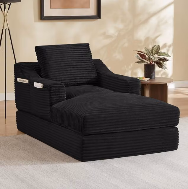 Poltrona letto ULEVR in tessuto a coste nero, design a doppio strato, trasformabile in piccolo letto