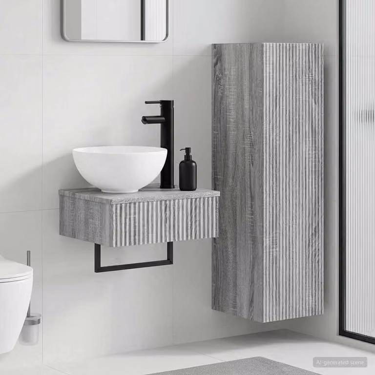 Set di mobili per il bagno moderno vidaXL composto da mobile lavabo e pensile a muro in MDF grigio opaco