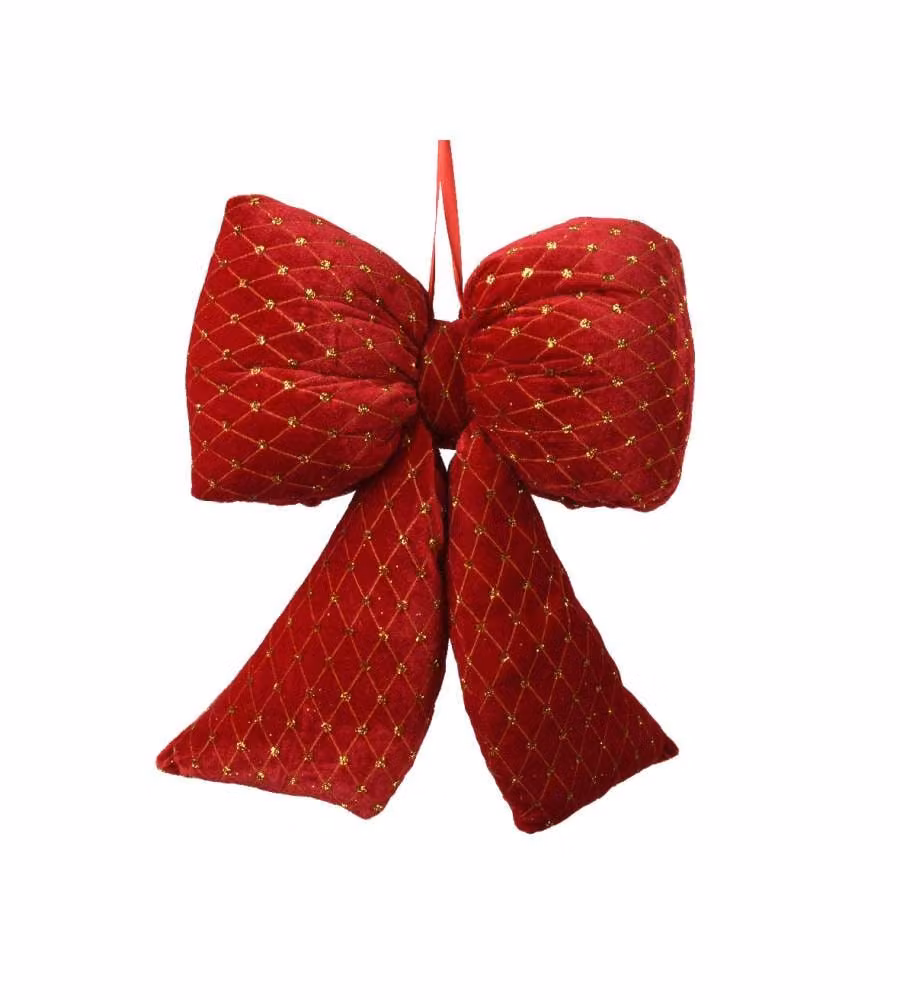 Decoris Fiocco Rosso Natalizio con Paillettes Dorate - 33x37cm