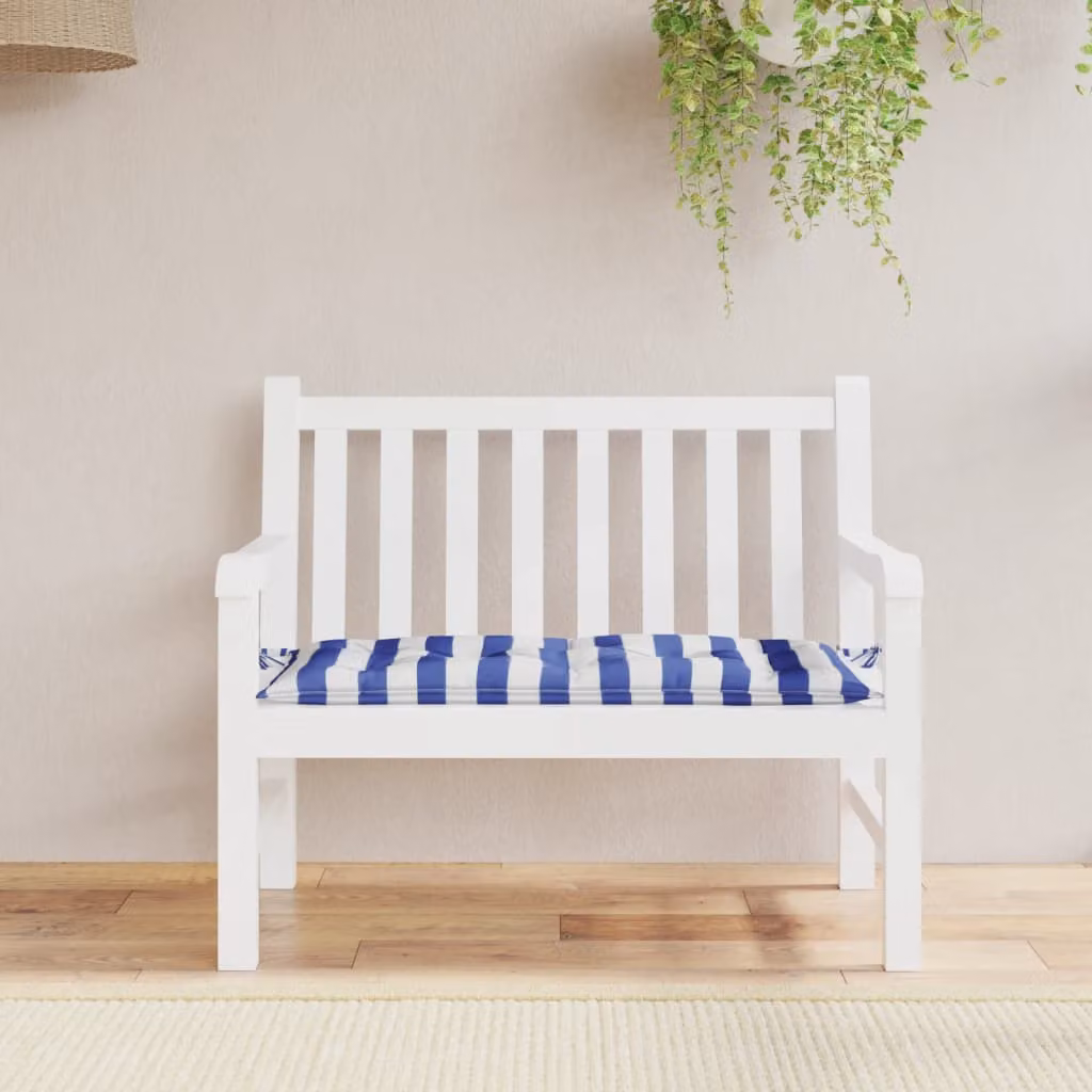 Cuscino per panca da giardino vidaXL a righe bianche e blu, modello maritime, L/P/H: 110 x 50 x 7 cm