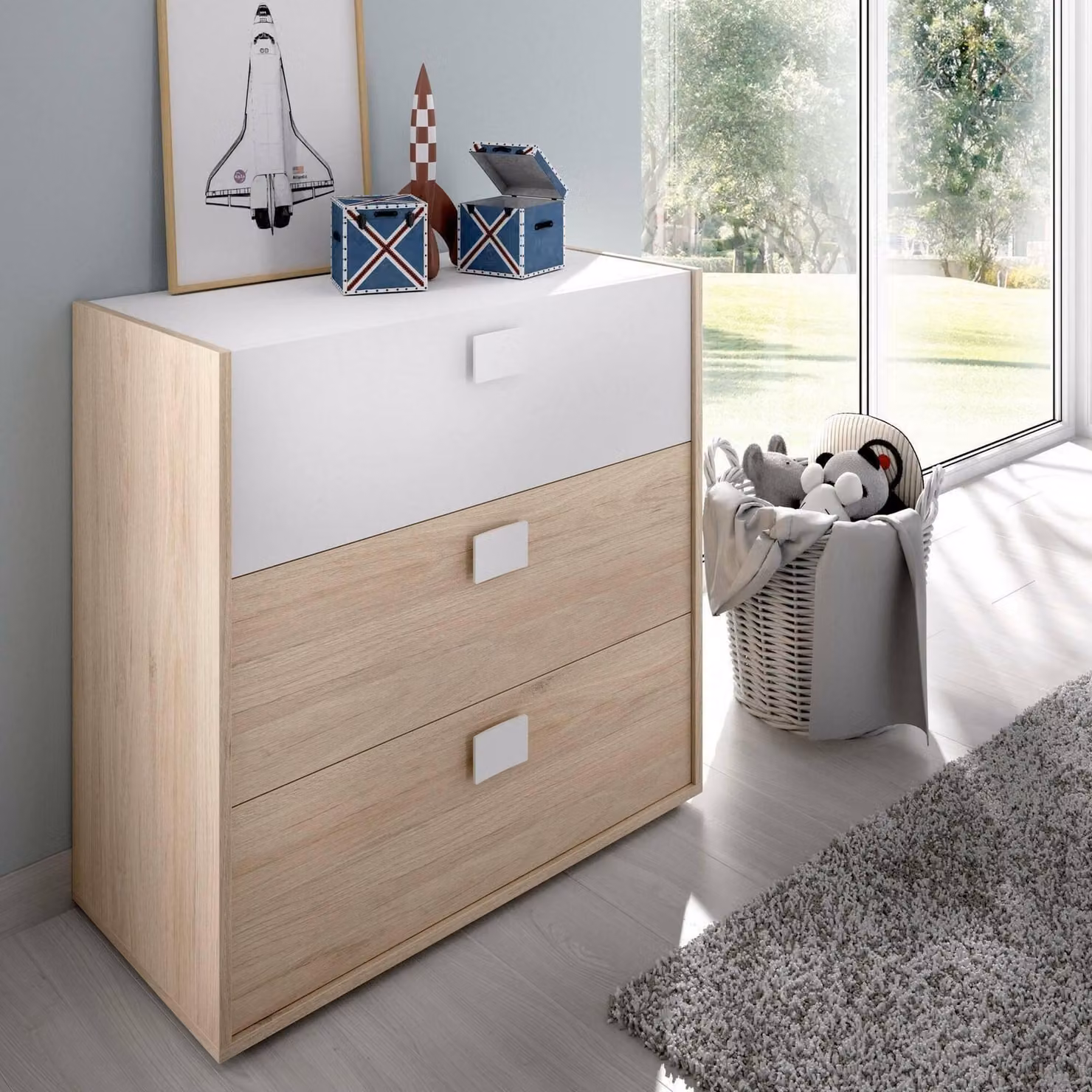 Dmora Cassettiera Alibaba 43x80x81h cm Marrone Rovere, 3 Cassetti Apertura Scorrevole