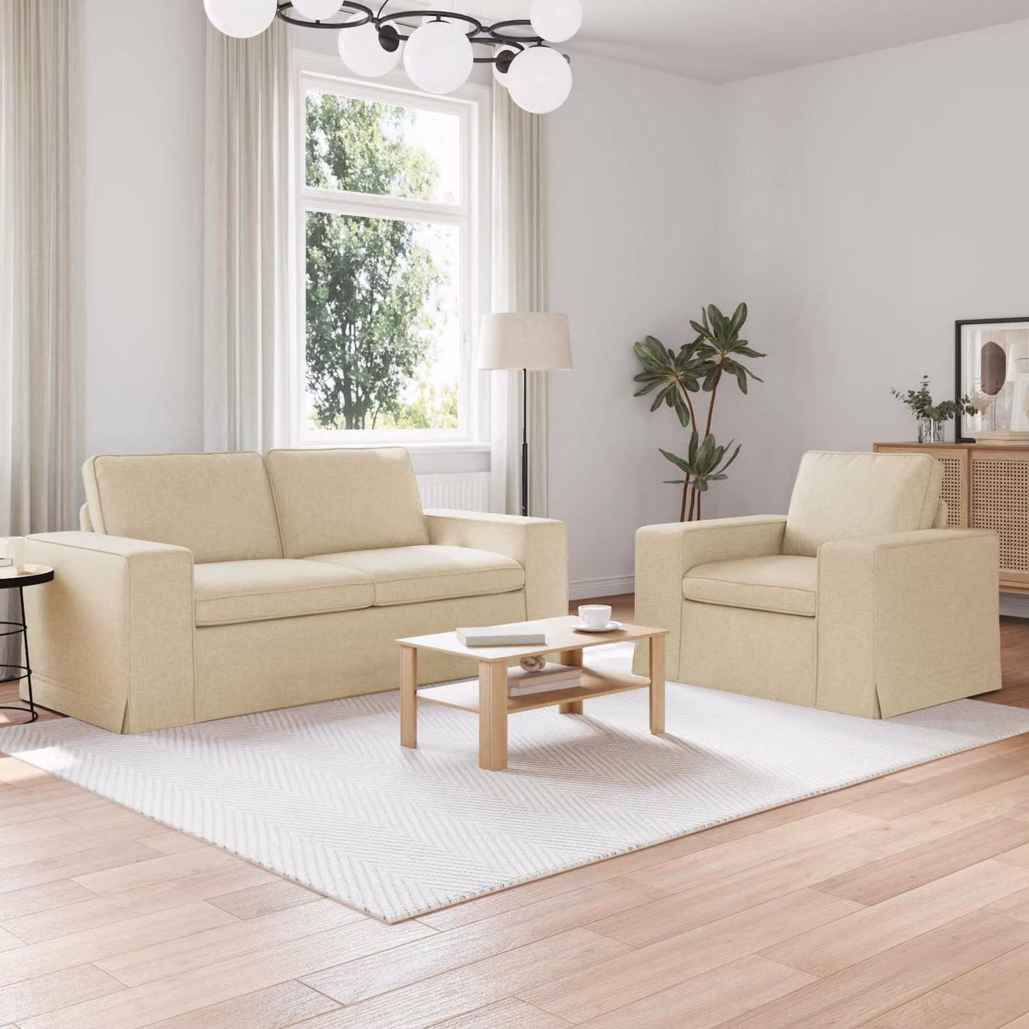 Set di 2 divani vidaXL moderni in tessuto beige con struttura in metallo L: 182 cm, P: 80 cm, H: 82 cm – 1
