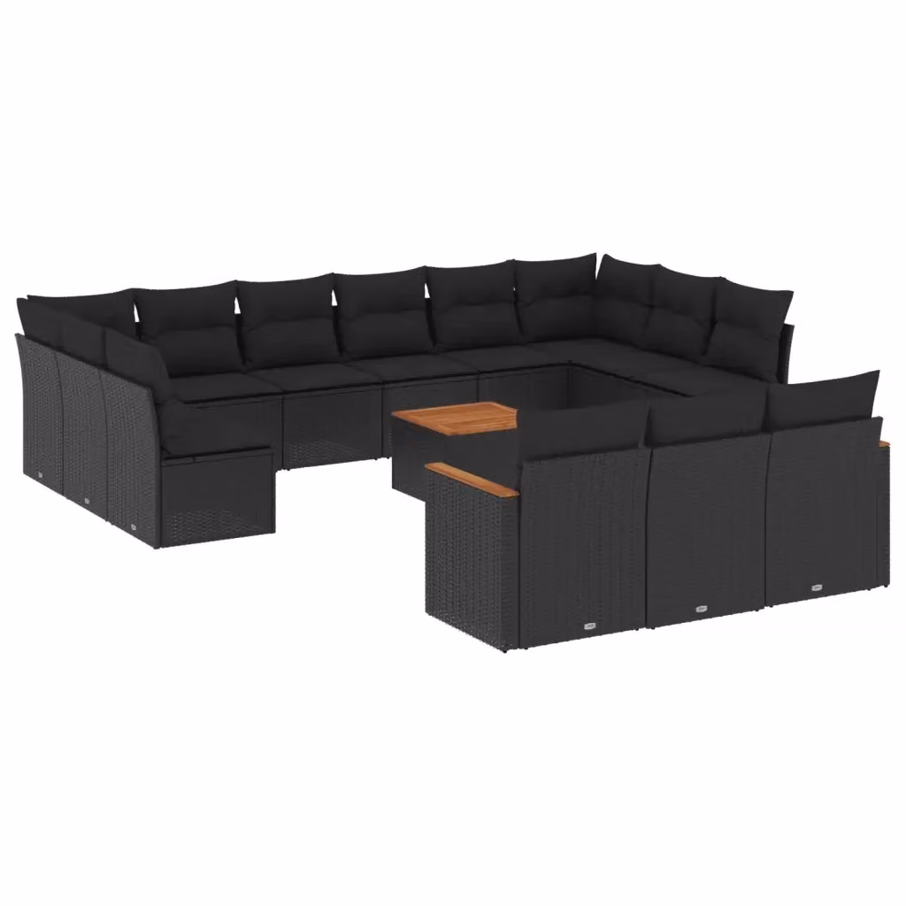 Set di Divani da Giardino vidaXL a Forma di U in Polyrattan Nero con Cuscini e Tavolino da Esterno – 2