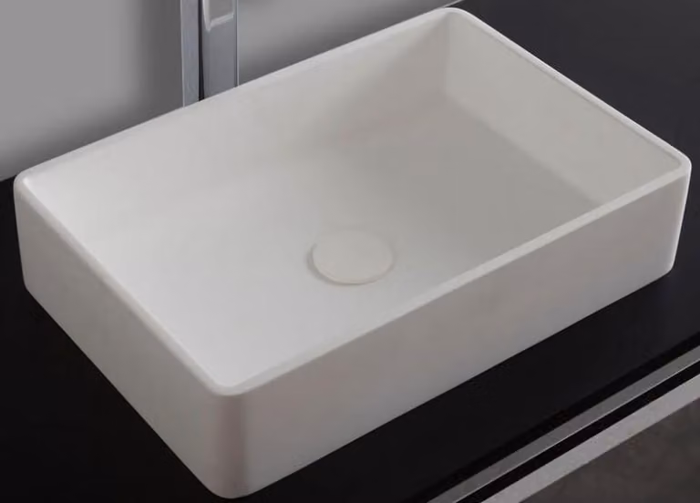 Copertura a scomparsa per lavabo, realizzata in resina minerale, per sifone - colore: bianco opaco
