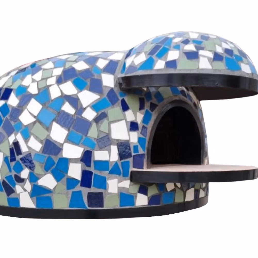 Forno a legna artigianale Linea Cetara con rivestimento in mosaico blu e ceramica, alta resistenza, Ø 80 cm – 2