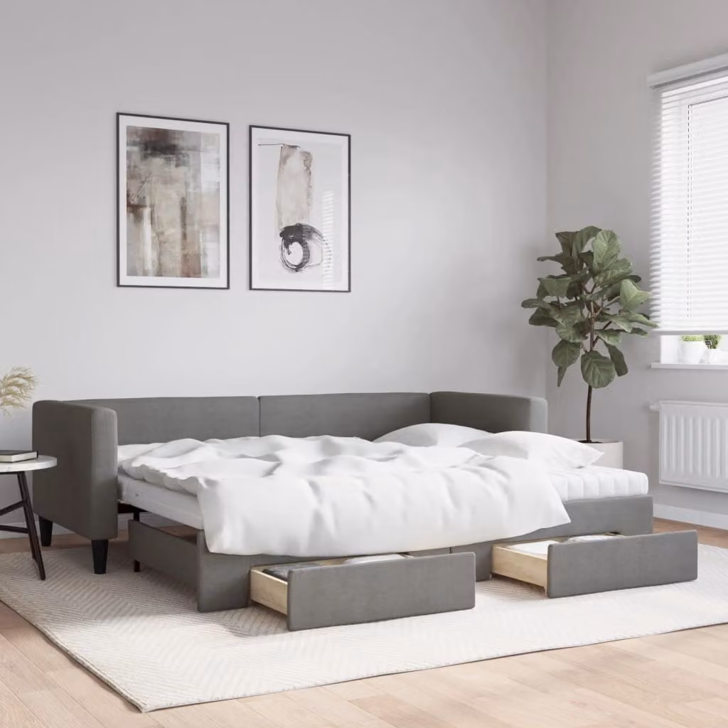 vidaXL Divano Letto con Cassetti Grigio Moderno L: 200 cm, P: 80 cm, H: 68 cm