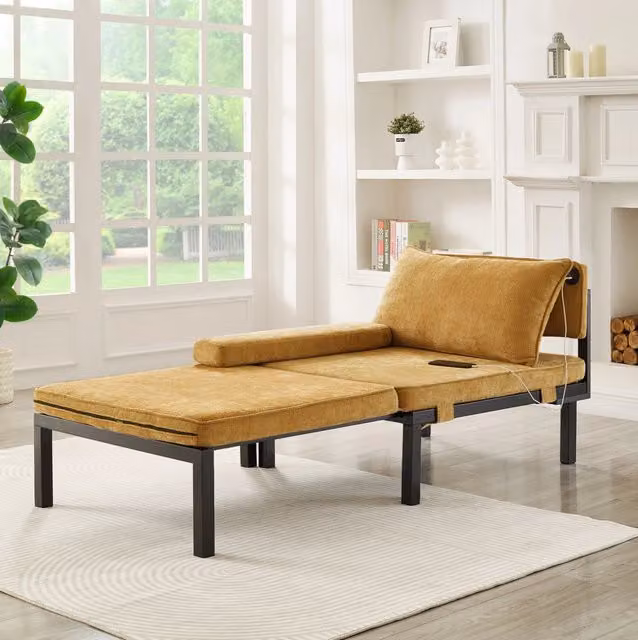 Poltrona letto pieghevole in velluto giallo con porta USB Type-C HOMVRA