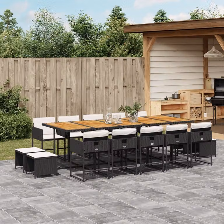 Maison Exclusive - Set da Pranzo da Giardino 15 pz con Cuscini Nero in Polyrattan