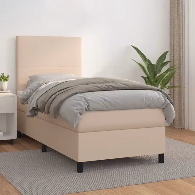 Letto a molle con materasso ibrido vidaXL in similpelle color cappuccino, L 80 cm x P 200 cm – 1
