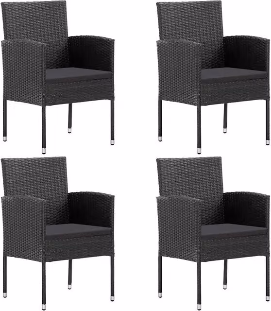 Sedie da Giardino con Cuscini Neri 4 pz Nere in Polyrattan
