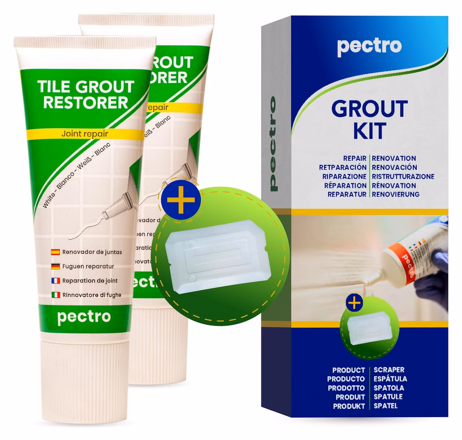 Set di 2 kit per la riparazione di fughe, completo di spatola