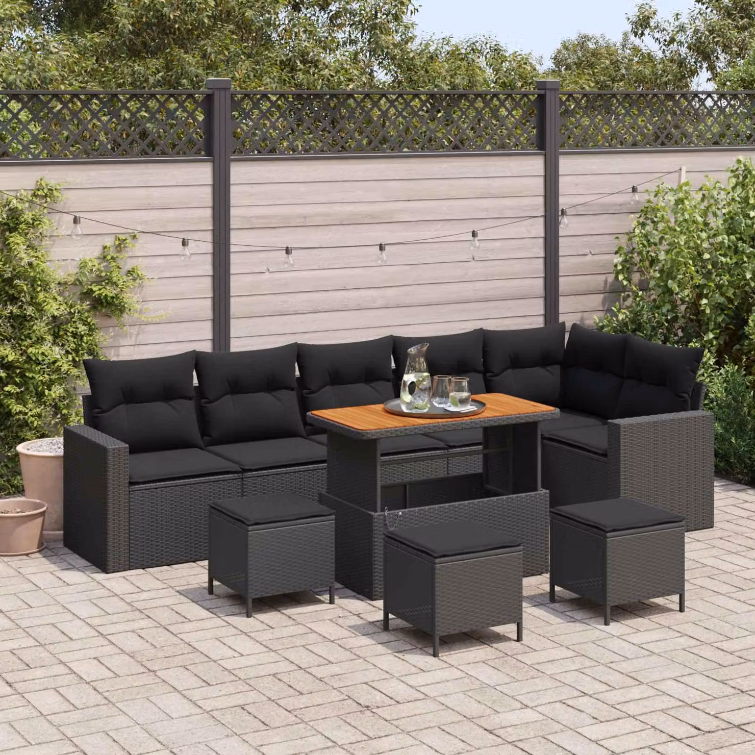 Maison Exclusive - Set da giardino composto da 10 pezzi, divano in rattan sintetico nero