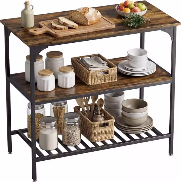 Scaffale da Cucina e Soggiorno Minimal Rustico a 3 Ripiani Marrone e Nero L 90 cm x P 50 cm x H 170 cm – 1