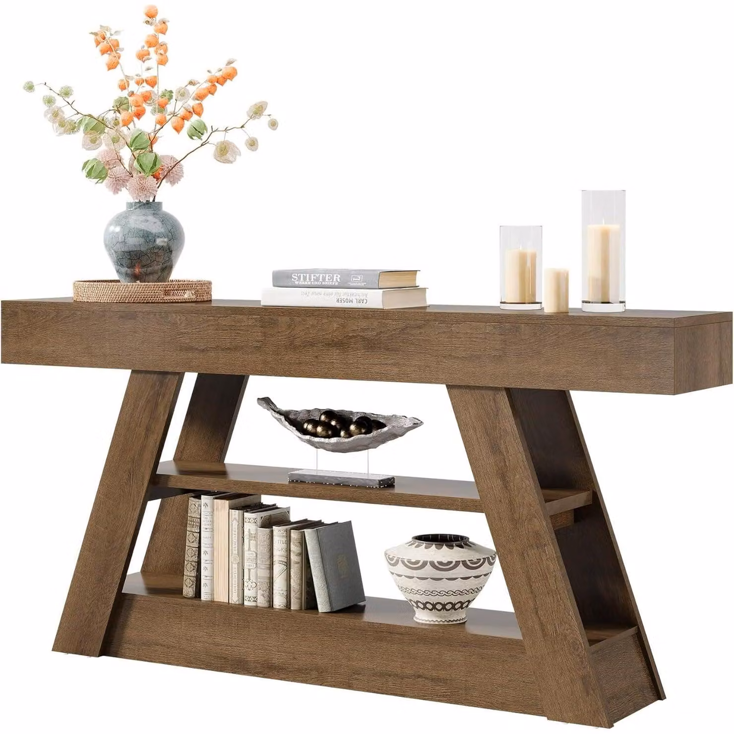 Tavolino laterale - Tavolino consolle - Tavolino a parete - Tavolino d'ingresso - Mobiletto contenitore - Design rustico - Larghezza 160 cm - Piano robusto