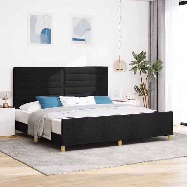 Struttura del letto con testiera-Giroletto Nero 200 x 200 cm Tessuto 209265