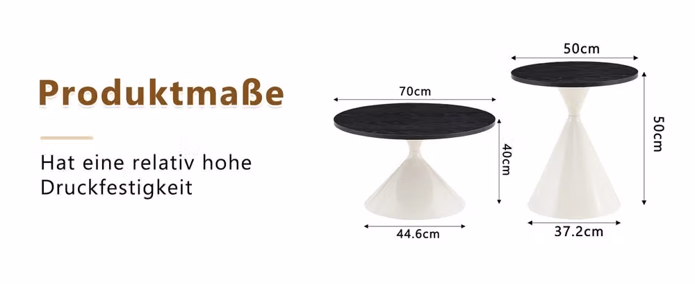 Set di 2 tavolini da caffè Minimal rotondi con piano nero effetto legno e struttura in metallo crema, impilabili per soggiorno e ufficio – 2