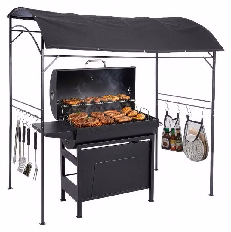 Gazebo per barbecue Relaxdays, A x L x P: 220 x 220 x 150 cm, 8 ganci, metallo, poliestere, gazebo da giardino per barbecue, tenda da barbecue, antracite