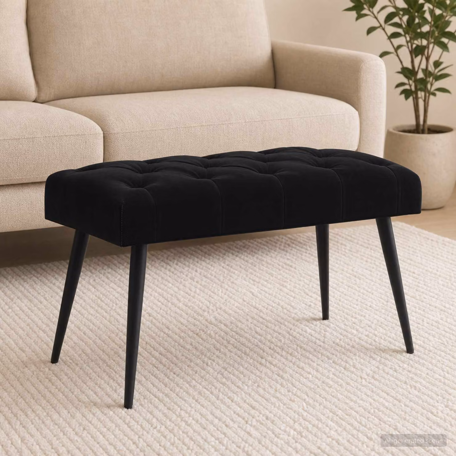 Panchina moderna vidaXL in velluto nero con bottoni imbottiti L: 80 cm, P: 40 cm, H: 46 cm