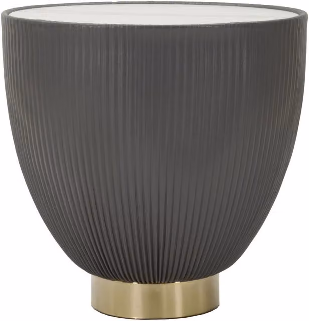 Tavolino da Caffè Elge Ø46x45 cm in Ferro e Ceramica e Poliestere Grigio e Oro e Bianco